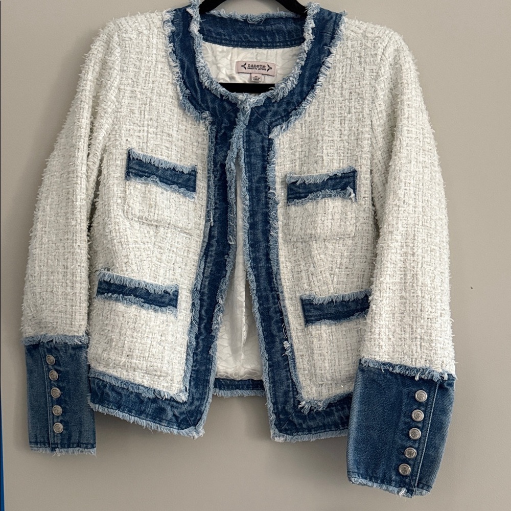 Nanette Lepore White and Blue Tweed Jacket